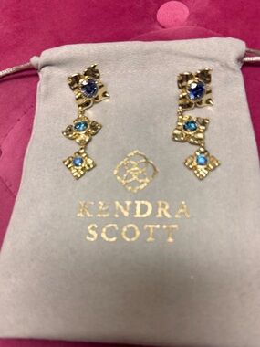 Rare! Kendra Scott Gold-tone Dangle Earrings with Blue Gemstones